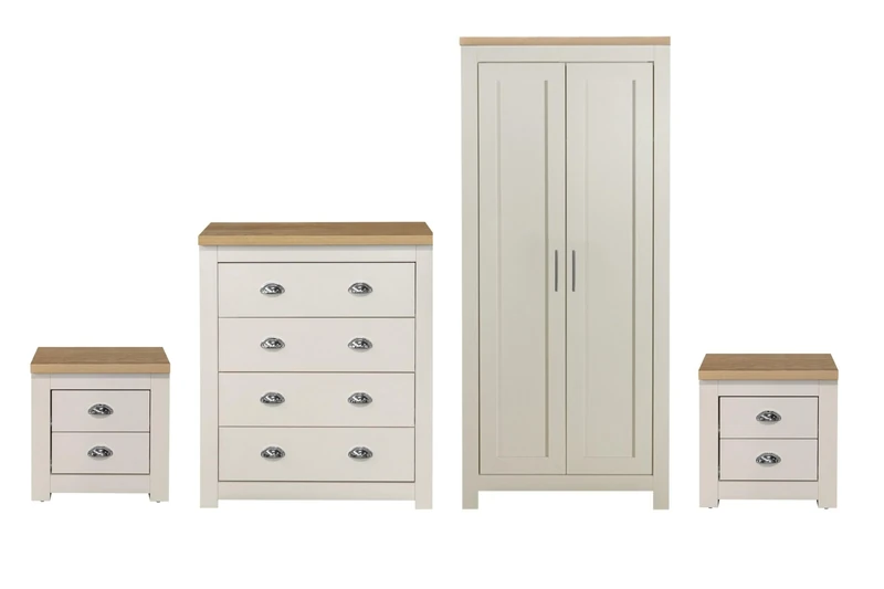 Birlea Cream Wooden 4 Piece Furniture Set Wardrobe Chest of Drawers Bedsides Highgate