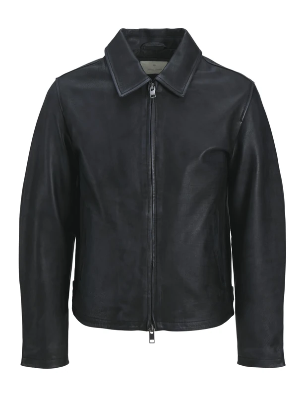 JACK & JONES Men's Jprccbryce Leather Jacket, Grey, L, gray, L