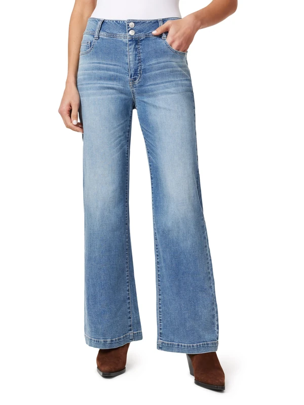 Angels Forever Young Women's Everbreeze Curvy High-Rise Relaxed Flare Jeans, Monterey, 10 - Image 1