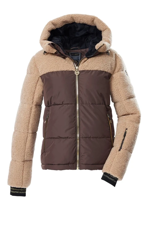 Killtec KSW 111 WMN SKI QLTD JCKT Women's Quilted Jacket with Hood and Zip-Off Snow Guard Dark Brown, 40, 43616-000