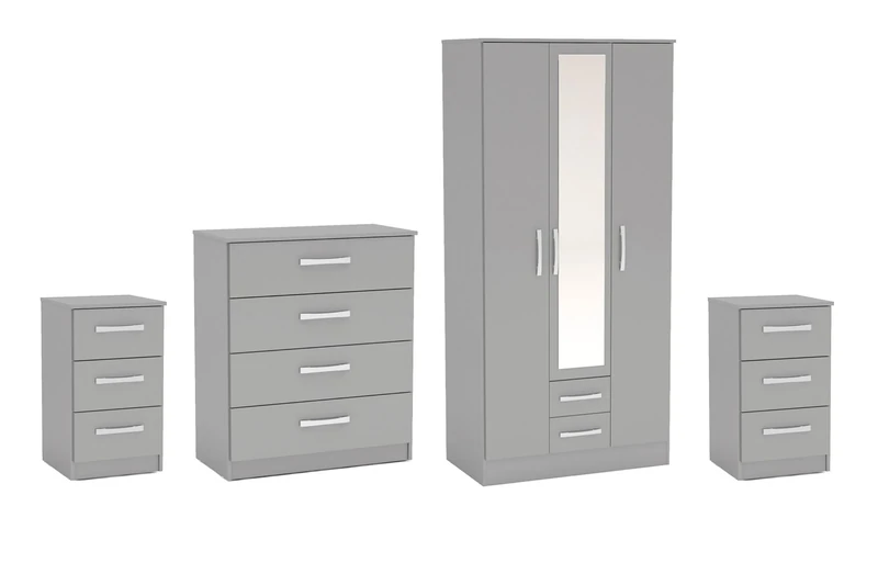 Birlea Grey Wooden 4 Piece Furniture Set Wardrobe Chest of Drawers Bedsides Lynx