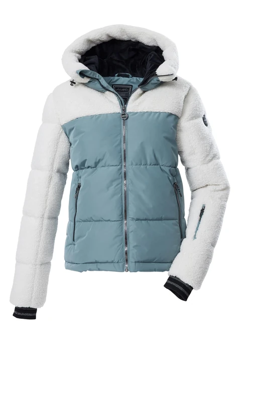Killtec KSW 111 WMN SKI QLTD JCKT Women's Quilted Jacket in Down Look with Hood and Removable Snow Guard Sea Grey, 38, 43616-000