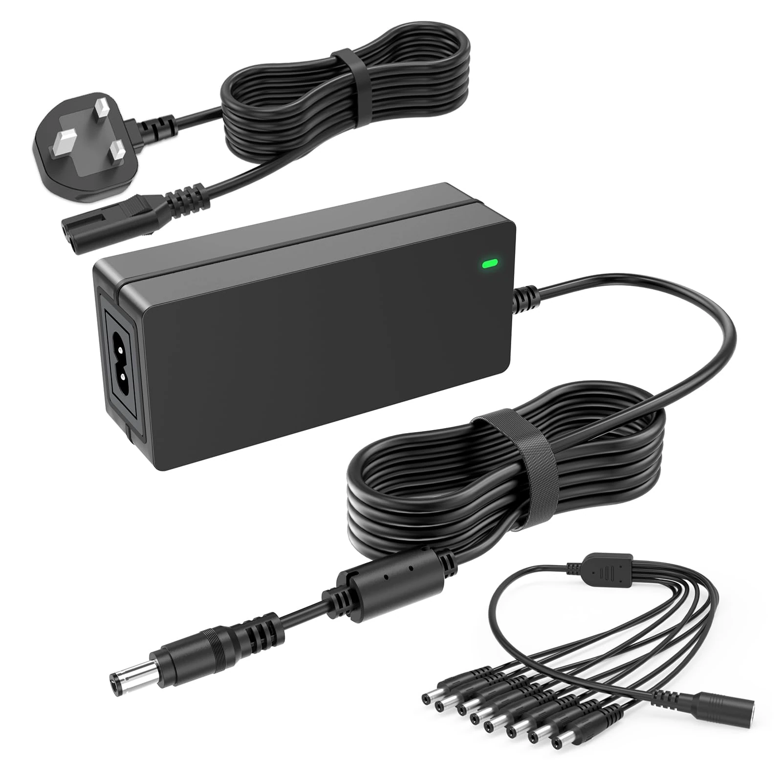 MAREISA CCTV Camera Power Supply, 12V 5A Power Supply for Annke, Lorex, Samsung, Q-See, Night Owl, Swann Cameras and CCTV DVR Surveillance System, Security Camera, with 8-Way Splitter Cable