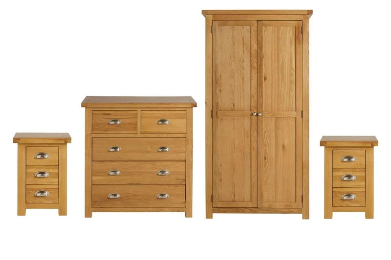 Birlea Brown Wooden 4 Piece Furniture Set Wardrobe Chest of Drawers Bedsides Woburn