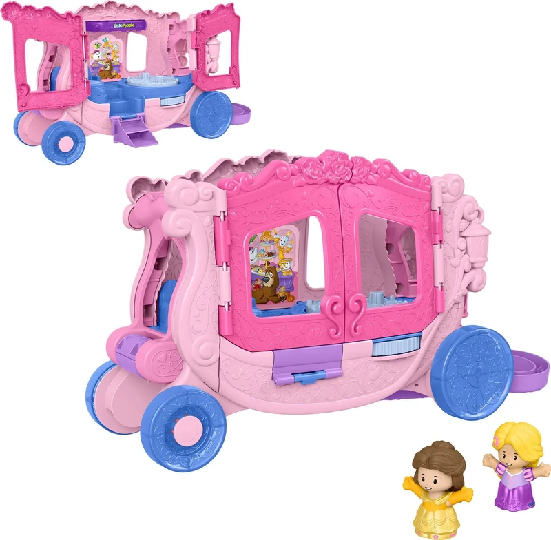 Fisher-Price Little People Toddler Toy Disney Princess Pull-Along Musical Carriage Playset with Figures for Pretend Play Kids Ages 18+ Months, JCW72