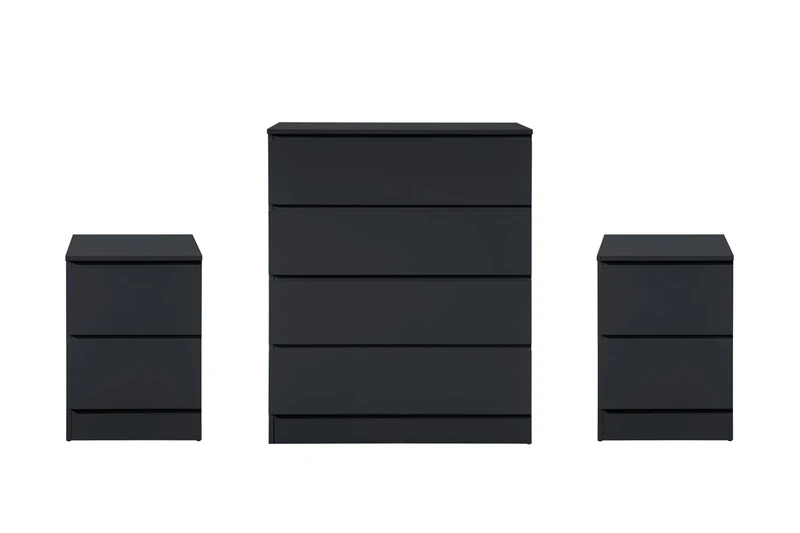 Birlea Black 3 Piece Furniture Set Chest of Drawers Bedside Tables Oslo