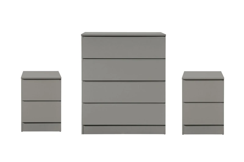 Birlea Grey 3 Piece Furniture Set Chest of Drawers Bedside Tables Oslo