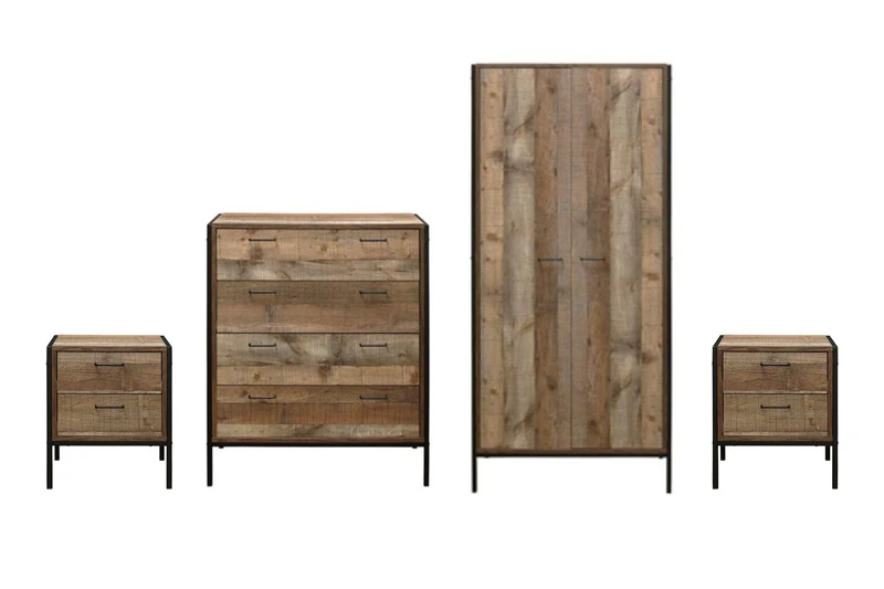 Birlea Brown 4 Piece Furniture Set Wardrobe Chest of Drawers Bedside Urban
