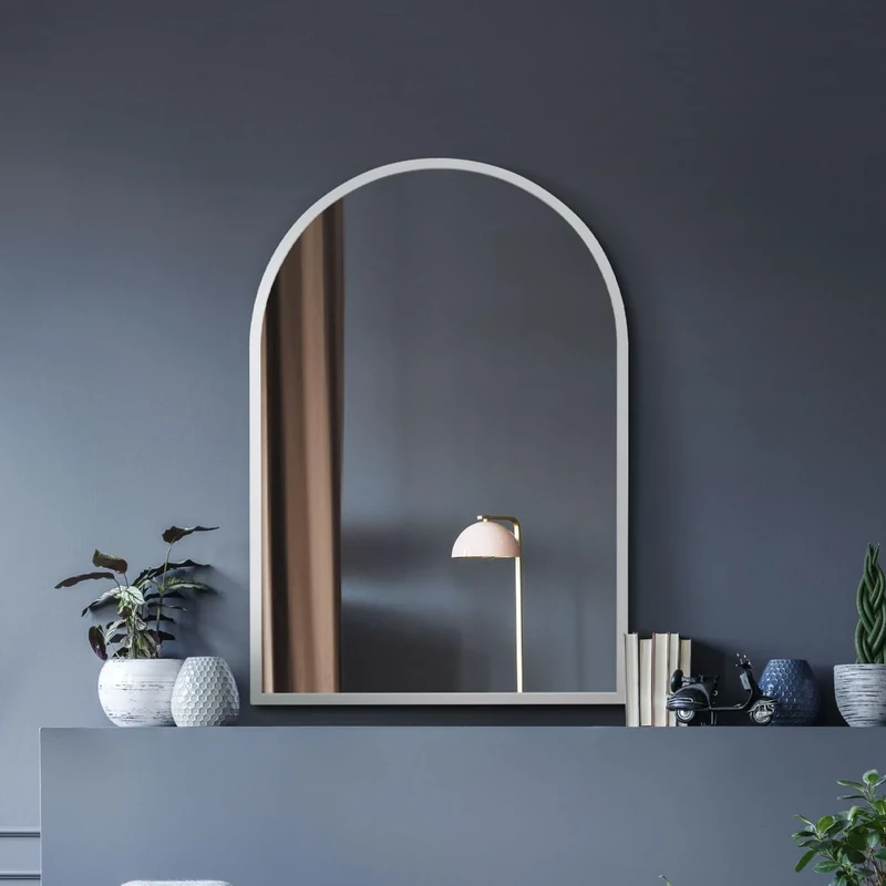 MirrorOutlet The Arcus - White Metal Framed Modern Arched Wall Mirror 39" X 27" (100CM X 70CM) Black. 2cm Wide Frame and 3cm Deep.