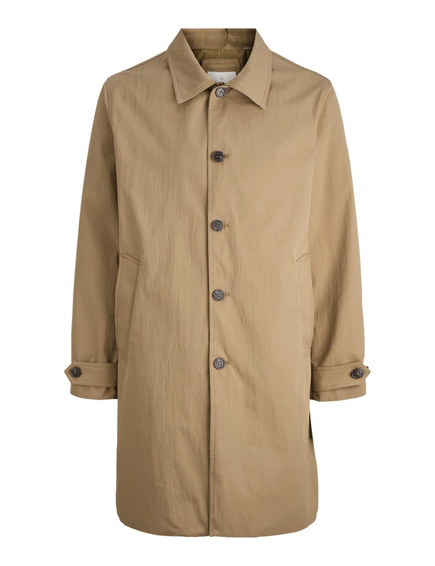JACK & JONES Mens Collared Coat, Full Button Front, Chest & Inside Pockets, Long Sleeve Jacket, Ermine Colour, UK Size - M
