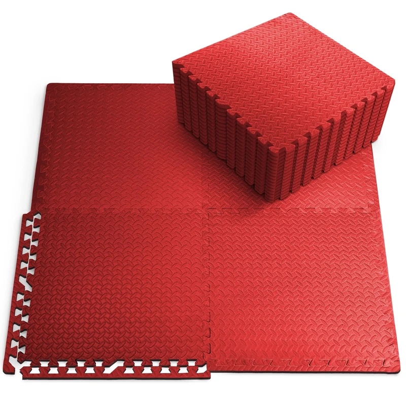 KAYMAN 24 Pack (60x60 cm) Gym Floor Nonslip Mats, Interlocking, EVA Foam Exercise Floor Tiles for Home Workouts, Studio, Weights, Exercise and Yoga, Red, 93 sq ft