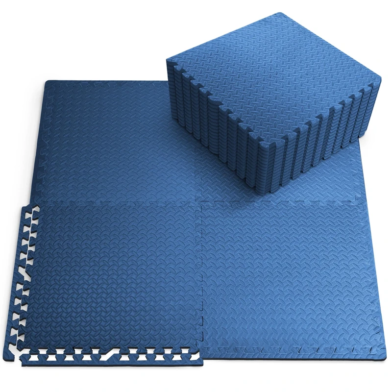 KAYMAN 24 Pack (60x60 cm) Gym Floor Nonslip Mats, Interlocking, EVA Foam Exercise Floor Tiles for Home Workouts, Studio, Weights, Exercise and Yoga, Blue, 93 sq ft