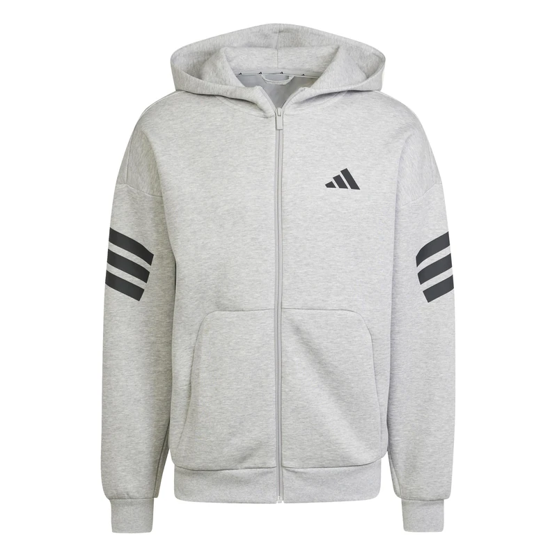 adidas Men's FUTURE ICONS THREE STRIPES FULL-ZIP HOODIE, medium grey heather, XL