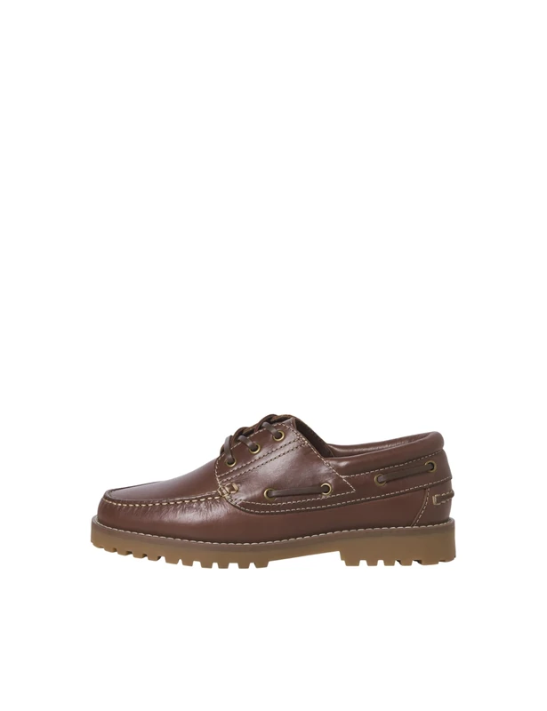 JACK & JONES Men's Jfwbrooklyn Leather Boat Shoe, Cognac, 45 EU, Cognac, 11 UK