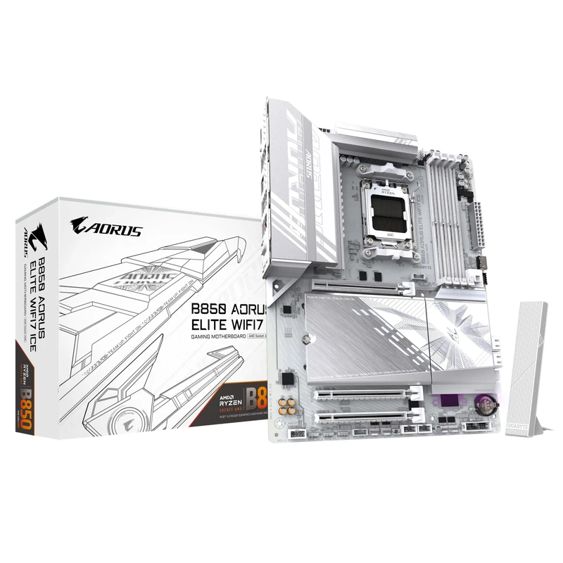 GIGABYTE B850 AORUS ELITE WIFI7 ICE Motherboard - AMD Ryzen 9000 Series CPUs, 14+2+2 Phases Digital VRM, up to 8200MHz DDR5 (OC), 1xPCIe 5.0 + 2xPCIe 4.0 M.2, 2.5 LAN, WIFI 7, USB 3.2 Gen 2x2