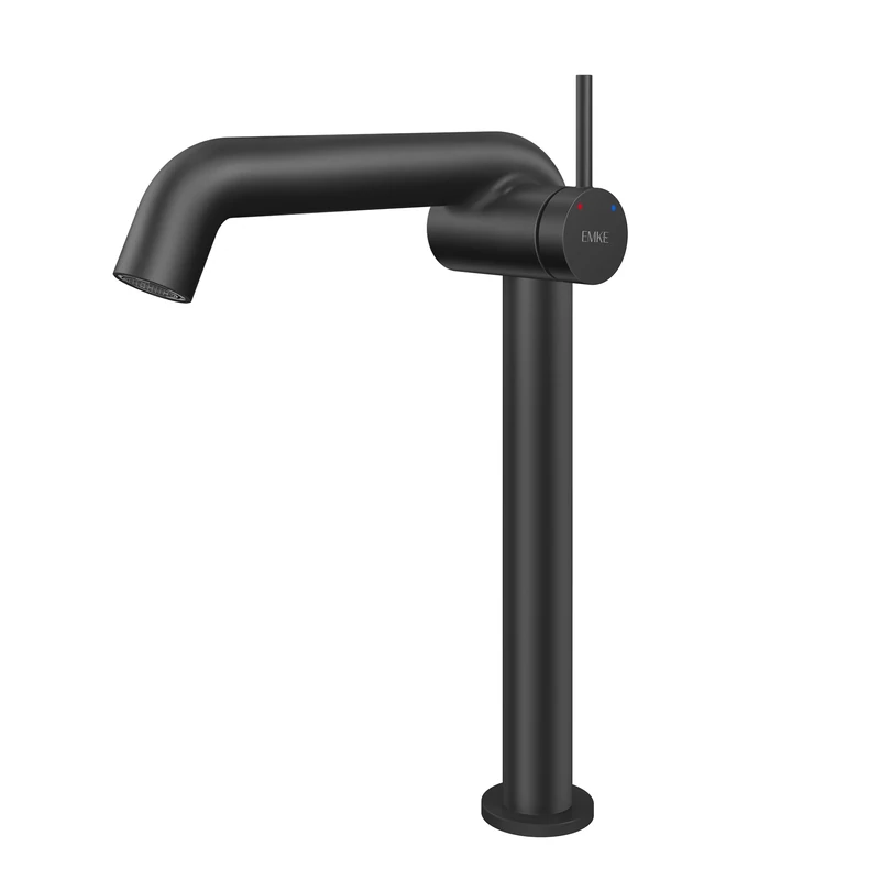 EMKE Matte Black Bathroom Faucet, Brass Single Lever Mixer Tap, Ceramic Cartridge, 332 x 220 x 76 mm, Easy Installation, Neoperl Aerator, Water Saving, Washbasin Tap