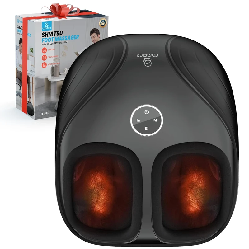 COMFIER Foot Massagers,Heated Feet Massager with Kneading Rolling Compression, Shiatsu Electric Foot Massager for Plantar Fasciitis, Gifts for Women Men