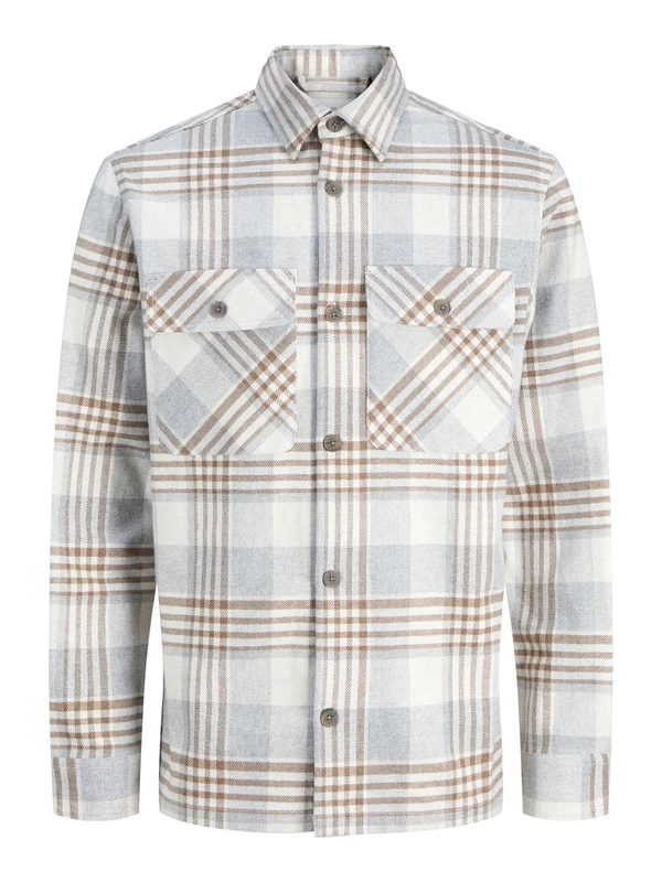 JACK & JONES Jprrayle Melange Check L/S Overshirt Sn, Ermine, M