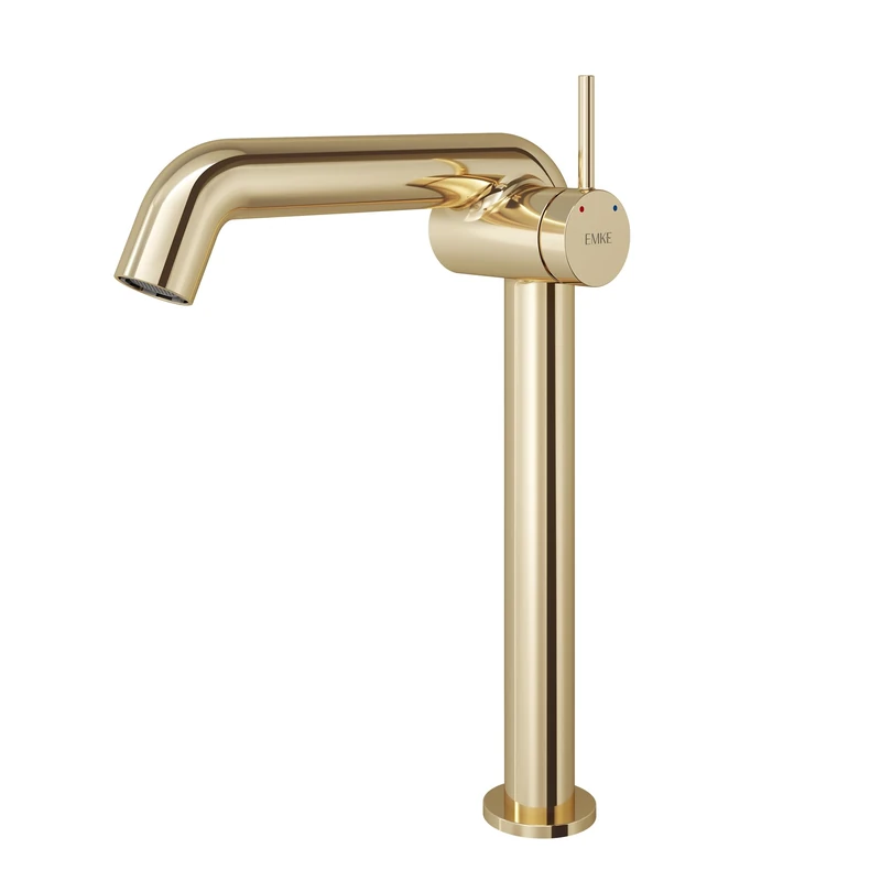 EMKE Champagne Gold Bathroom Faucet, Brass Single Lever Mixer Tap, Ceramic Cartridge, 332 x 220 x 76 mm, Easy Installation, Neoperl Aerator, Water Saving, Washbasin Tap - Image 1