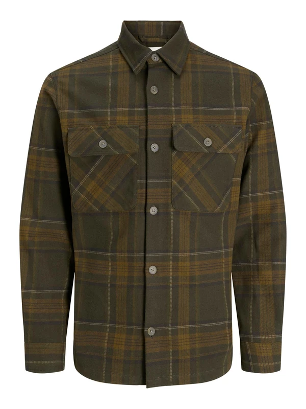 JACK & JONES Jprrayle Melange Check L/S Overshirt Sn, Peat, XL