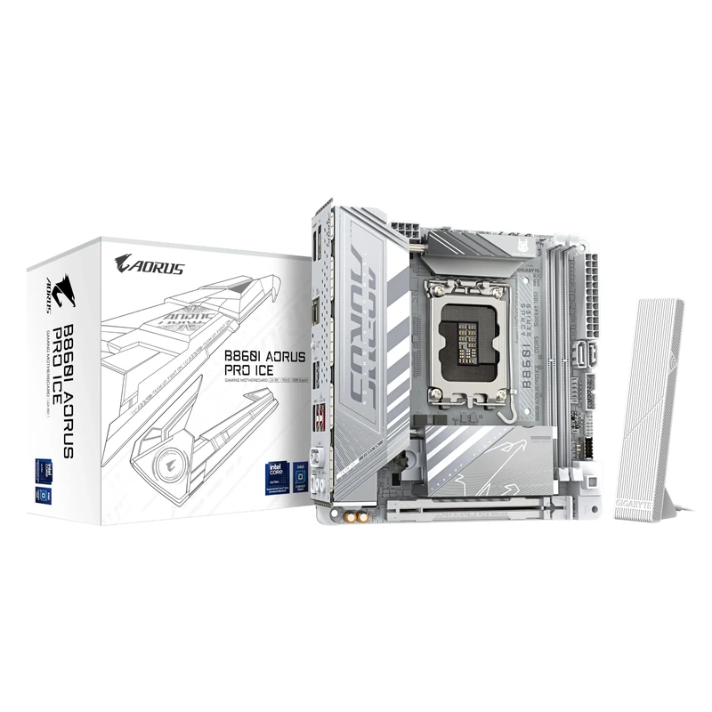 GIGABYTE B860I AORUS PRO ICE Motherboard - Intel Core Ultra Series CPUs, 8+1+2+1 Phases VRM, up to 9200MHz DDR5, 1xPCIe 5.0 + 1xPCIe 4.0 M.2, 2.5GbE LAN, WIFI 7, Thunderbolt 4