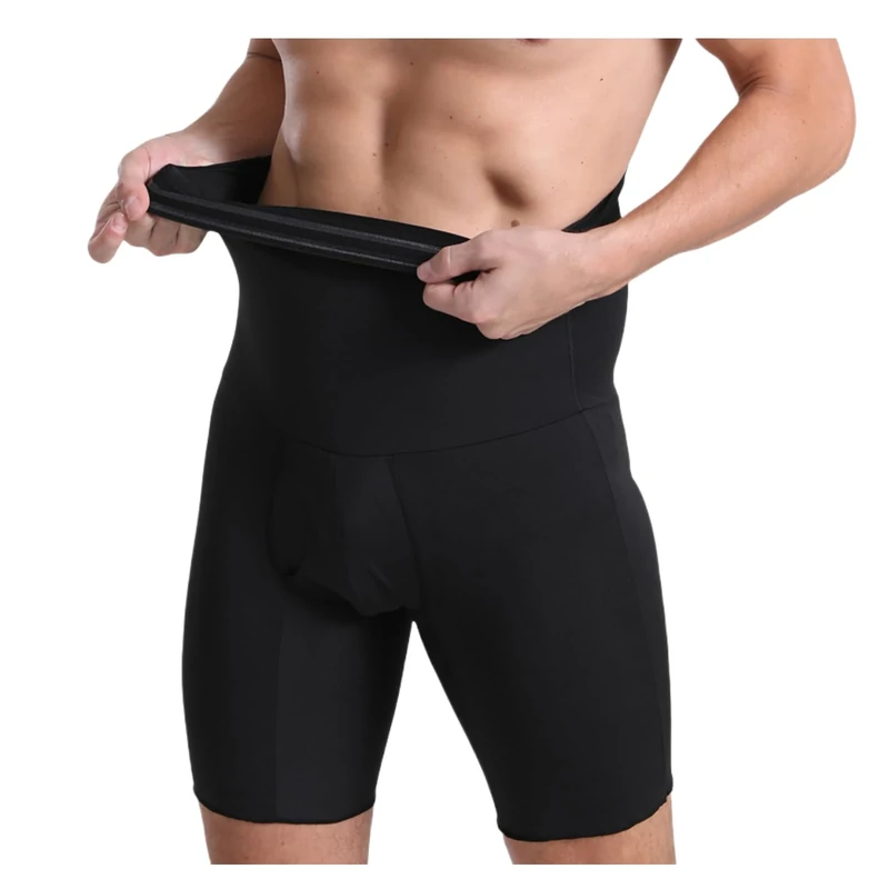 PEONNYT Men Tummy Control Shorts Compression Shaping Pants High Waist Slimming Body Shaper Briefs Shapewear Underwear(Black L)
