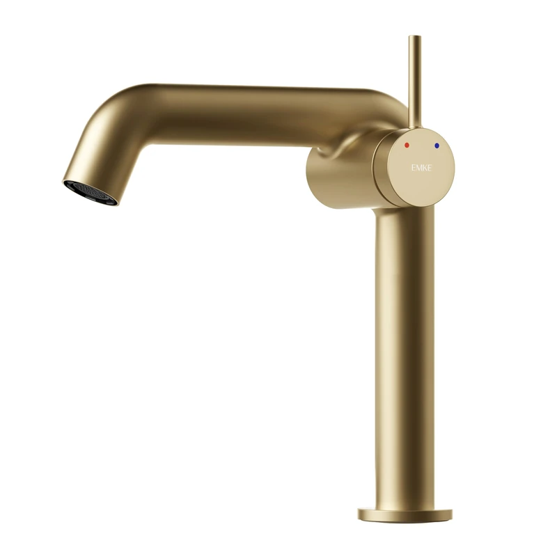 EMKE Champagne Gold Bathroom Faucet, Brass Single Lever Mixer Tap, Ceramic Cartridge, 222 x 200 x 76 mm, Easy Installation, Neoperl Aerator, Water Saving, Washbasin Tap