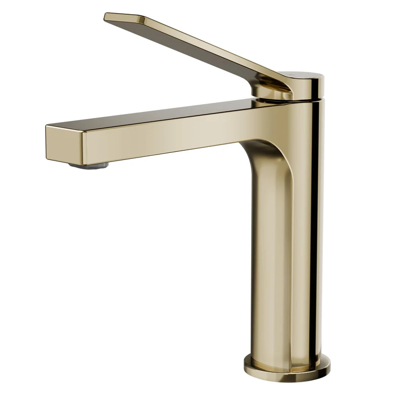 EMKE Champagne Gold Bathroom Tap with Aerator Neoperl, Solid Brass Basin Mixer Tap, Ceramic Cartridge, Easy Installation, Water Saving, 195x173x46mm