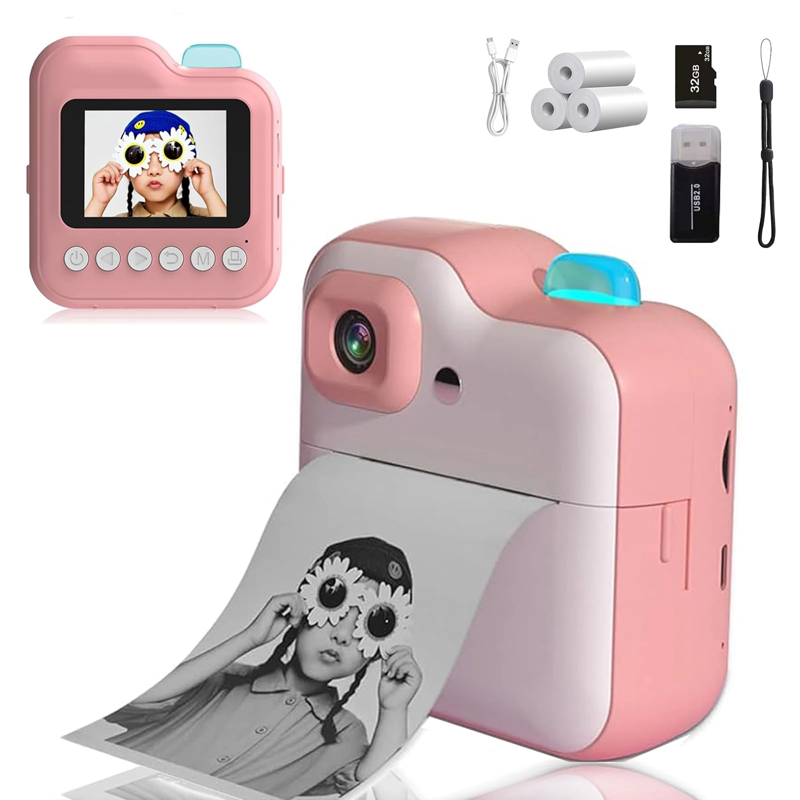 PZCC Kids Instant Print Camera, 2.4" HD Touchscreen 48MP Digital Camera for Kids with 32GB Card & 10 Print Papers, 1080P HD kids' digital cameras, for Boys Girls Aged 3-12 Years Old