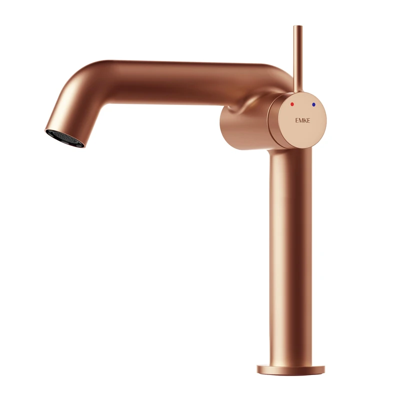 EMKE Rose Gold Bathroom Faucet, Brass Single Lever Mixer Tap, Ceramic Cartridge, 222 x 200 x 76 mm, Easy Installation, Neoperl Aerator, Water Saving, Washbasin Tap