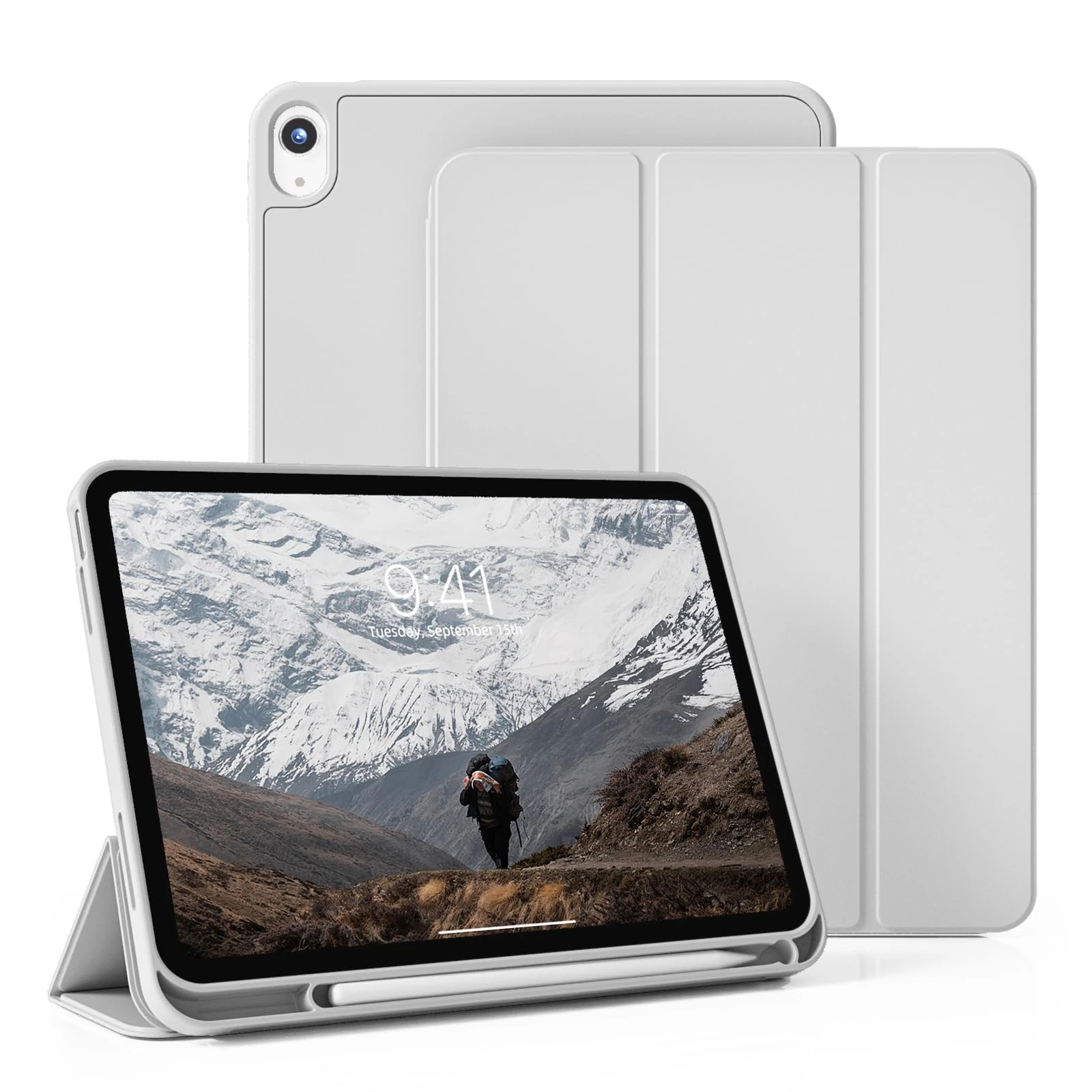 ZOYU Case for iPad (A16) 11 Inch 2025, iPad 10th Generation 2022 10.9 Inch with Pencil Holder, Smart Trifold Stand Protective Cover Soft TPU Back Shell, Support Touch ID, Auto Wake/Sleep, Light Gray