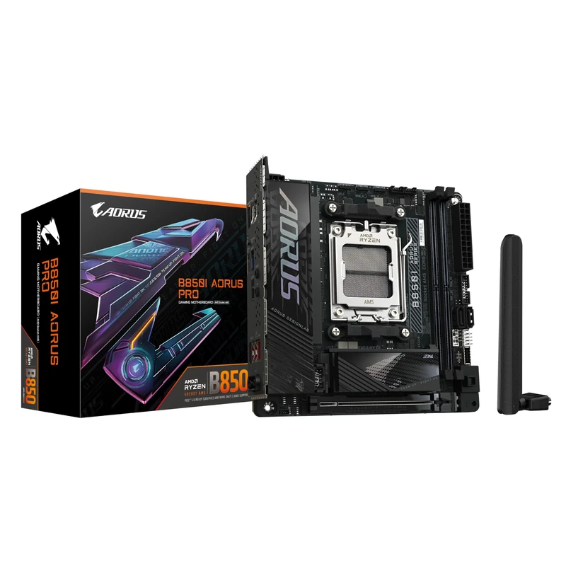 Gigabyte B850I AORUS PRO Motherboard - AMD Ryzen 9000 Series CPUs, 8+2+1 Phases Digital VRM, up to 8400MHz DDR5 (OC), 1xPCIe 5.0 + 1xPCIe 4.0 M.2, 2.5LAN, WIFI 7, USB 3.2 Gen 2