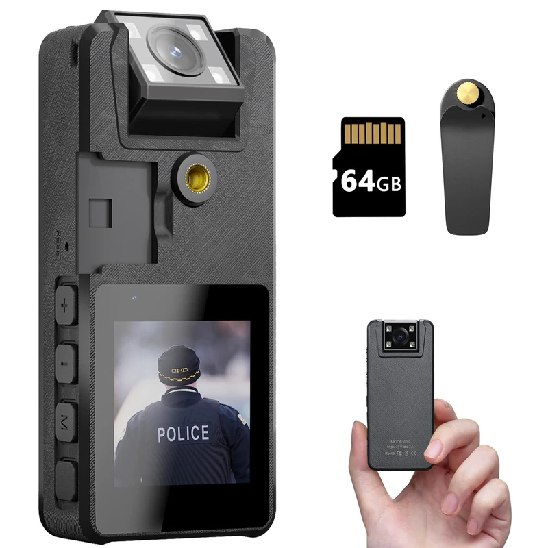 Hoestr A32 Body Camera, Portable Body Cam with 180° Rotatable Lens and Motion Detection, 1080P Camcorder with Audio and Video Recording for Outdoors Sports Police Delivery Cycling Helmet (63GB) - Image 1