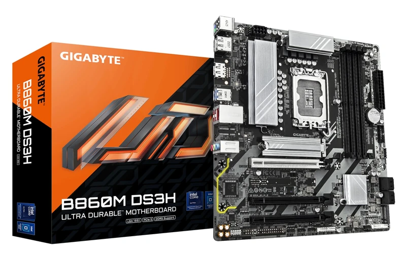 GIGABYTE B860M DS3H Motherboard - Intel Core Ultra Series CPUs, 5+1+2+1 Phases VRM, up to 9066MHz DDR5, 1xPCIe 5.0 + 1xPCIe 4.0 M.2, 2.5GbE LAN, USB 3.2 Gen 2