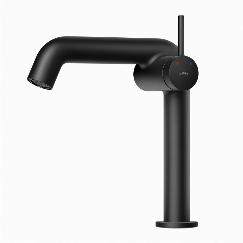 EMKE Matt Black Bathroom Faucet Single Lever Brass Mixer Tap Ceramic Cartridge 222 x 200 x 76 mm Easy Installation Neoperl Aerator Water Saving Sink Tap - Image 1