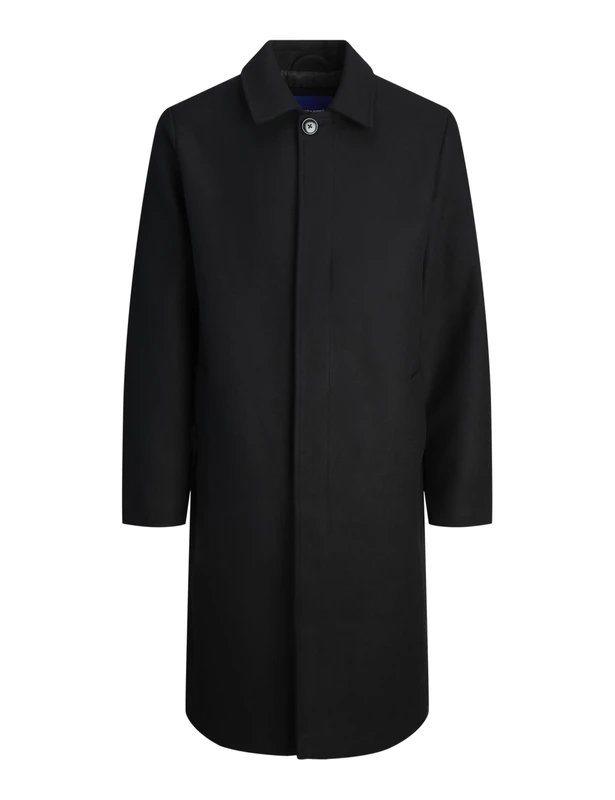 JACK & JONES Men's Jornorrebro Wool Blend Mac Coat, Black, XL