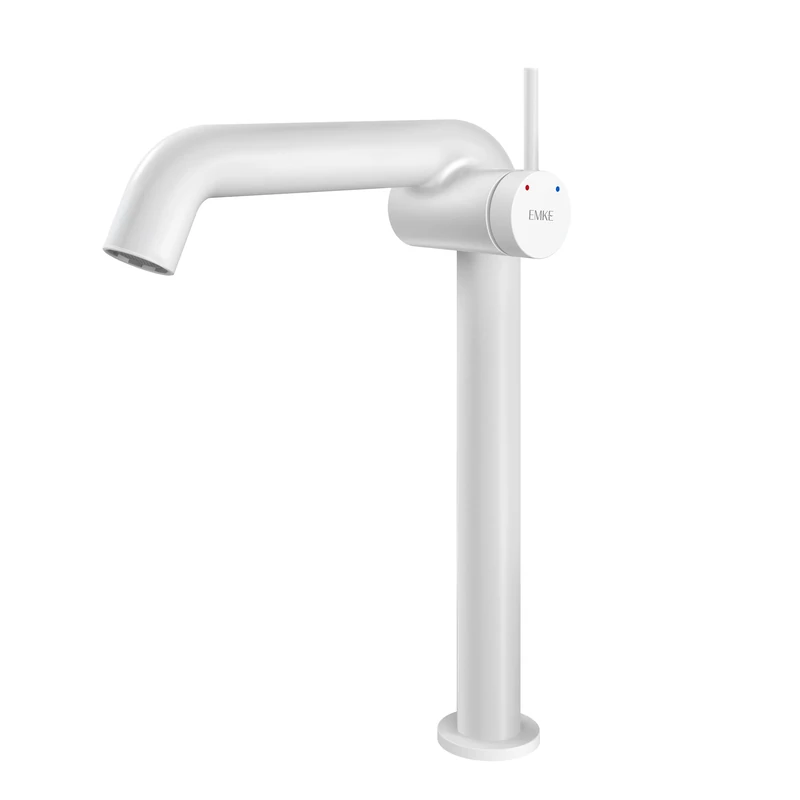 EMKE Matte White Bathroom Faucet, Brass Single Lever Mixer Tap, Ceramic Cartridge, 332 x 220 x 76 mm, Easy Installation, Neoperl Aerator, Water Saving, Washbasin Tap - Image 1