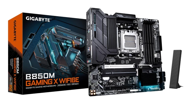 Gigabyte B850M GAMING X WIFI6E Motherboard - AMD Ryzen 9000 Series CPUs, 10+2+2 Phases Digital VRM, up to 8200MHz DDR5 (OC), 1xPCIe 5.0 + 1xPCIe 4.0 M.2, 2.5LAN, WIFI 6E, USB 3.2 Gen 2