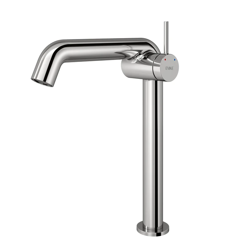 EMKE Chrome Bathroom Faucet, Brass Single Lever Mixer Tap, Ceramic Cartridge, 332 x 220 x 76 mm, Easy Installation, Neoperl Aerator, Water Saving, Washbasin Tap - Image 1