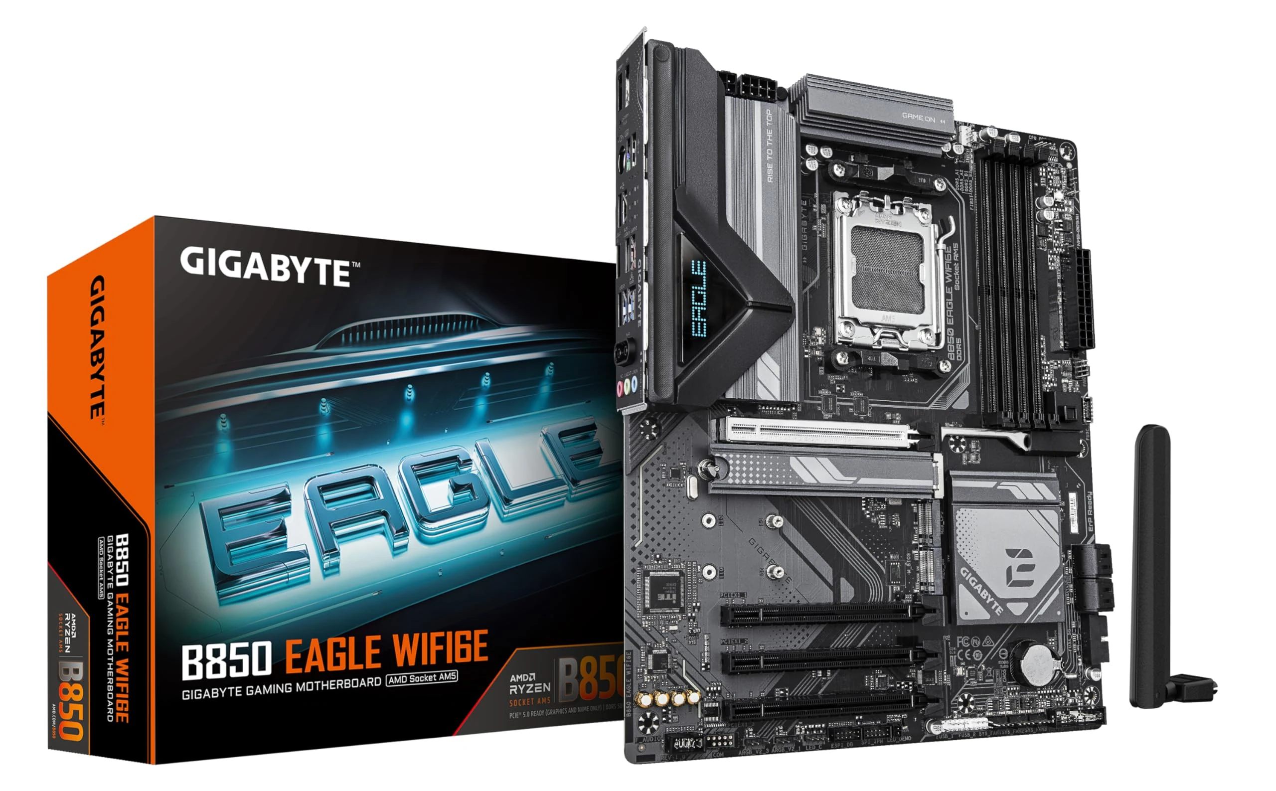GIGABYTE B850 EAGLE WIFI6E Motherboard - AMD Ryzen 9000 Series CPUs, 8+2+2 Phases Digital VRM, up to 8200MHz DDR5 (OC), 1xPCIe 5.0 + 2xPCIe 4.0 M.2, GbE LAN, WIFI 6E, USB 3.2 Gen 2