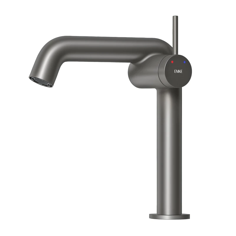 EMKE Anthracite Bathroom Faucet, Brass Single Lever Mixer Tap, Ceramic Cartridge, 222 x 200 x 76 mm, Easy Installation, Neoperl Aerator, Water Saving, Washbasin Tap