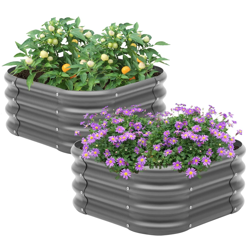 2-Pack 2x1ft Galvanized Raised Garden Bed, Outdoor Planter Bed, Metal Planter Box for Gardening and Planting,Dark Grey