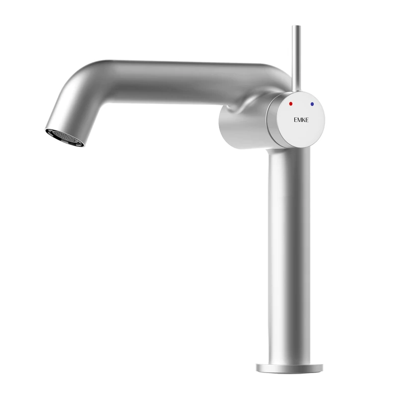 EMKE Chrome Bathroom Faucet, Brass Single Lever Mixer Tap, Ceramic Cartridge, 222 x 200 x 76 mm, Easy Installation, Neoperl Aerator, Water Saving, Washbasin Tap - Image 1