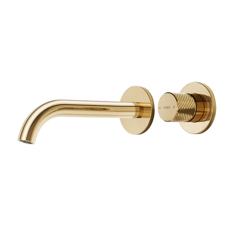 EMKE Champagne Gold Recessed Basin Mixer Tap - 2 Hole Mixer Tap with Aerator, Single Lever Mixer, Modern Bathroom Faucet, Water Saving, Easy Installation (281x140x65mm)