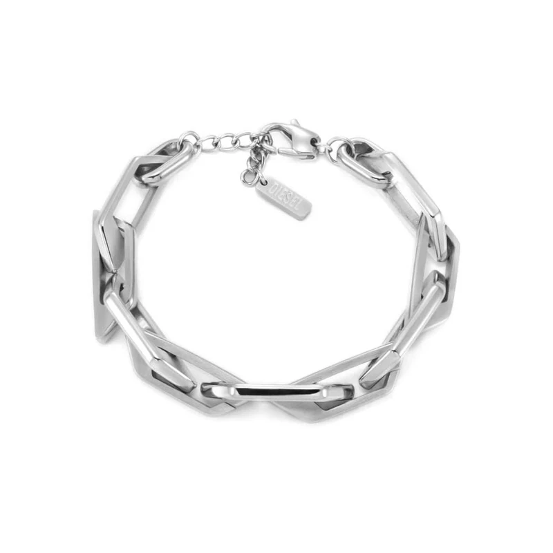 Diesel Men's Stainless Steel with lobster hook or fold over closure bracelet Lead Silver
