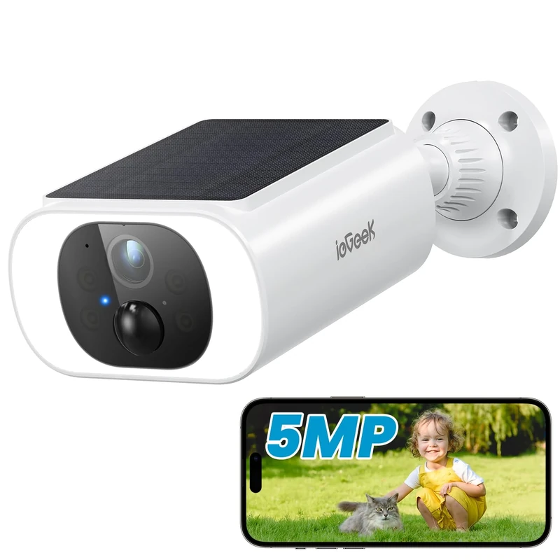 ieGeek 5MP No Subscription Fee Solar Security Camera Outdoor Wireless with Built-in Solar Panel,Battery CCTV Camera System, Outdoor Camera Home WiFi Security Camera,Color Night Vision,Motion Detection