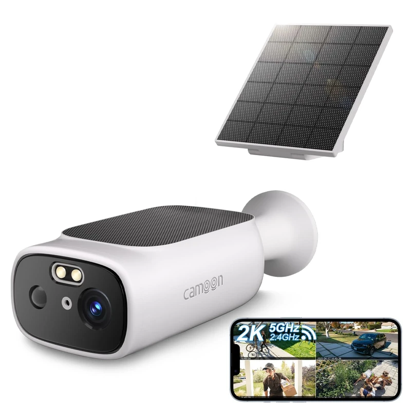 2K Solar Camera Outdoor Wireless-5/2.4Ghz WiFi Cameras for Home Security, AI Motion Detection, Color Night Vision, SD Card/Cloud Storage, Waterproof, Compatible with Alexa/Google Home (1 Camera)