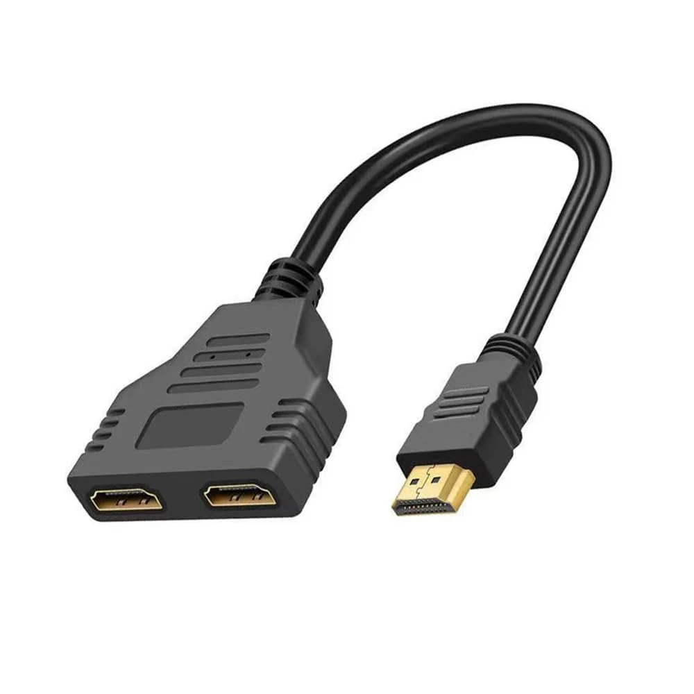 HDMI Double Adapter Splitter , 1x IN to 2x OUT , Seamless HDMI Splitter for Twin Monitor Setup , 1080p High-Definition Output , Premium Quality HDMI Male to Dual Female Connector , Amplify Your Visual
