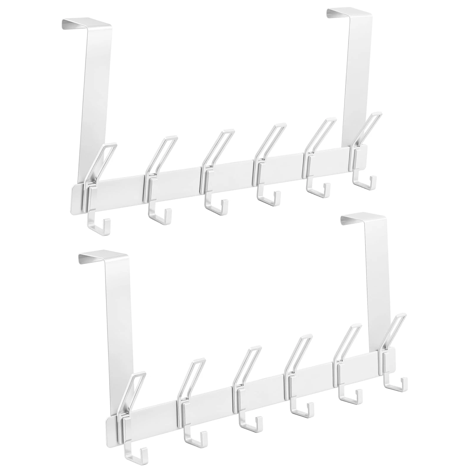 Over Door Hooks, 6 Hooks Over Doors Hanger 2 Pack Heavy Duty Coat Hooks with Rust Resistant Door Hook Coat Rack for Towels Jackets Purses Bags Clothes Robes (White)