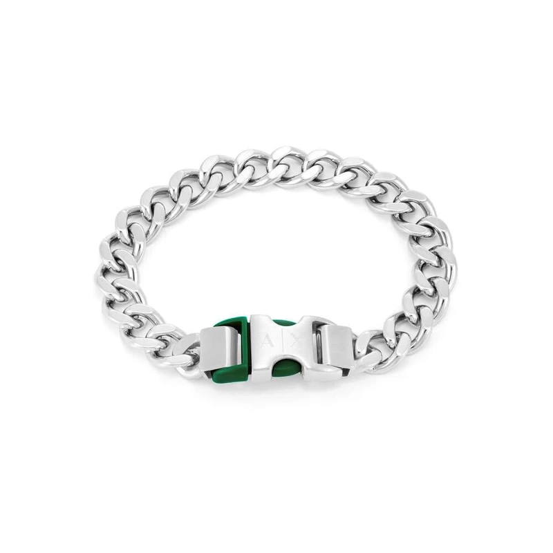 Armani Exchange Men's Stainless Steel Buckle Clasp closure bracelet, Metallic Silver